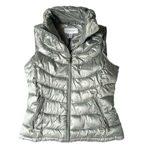 Calvin Klein Silver Metallic Puffer Vest NWOT Size Medium